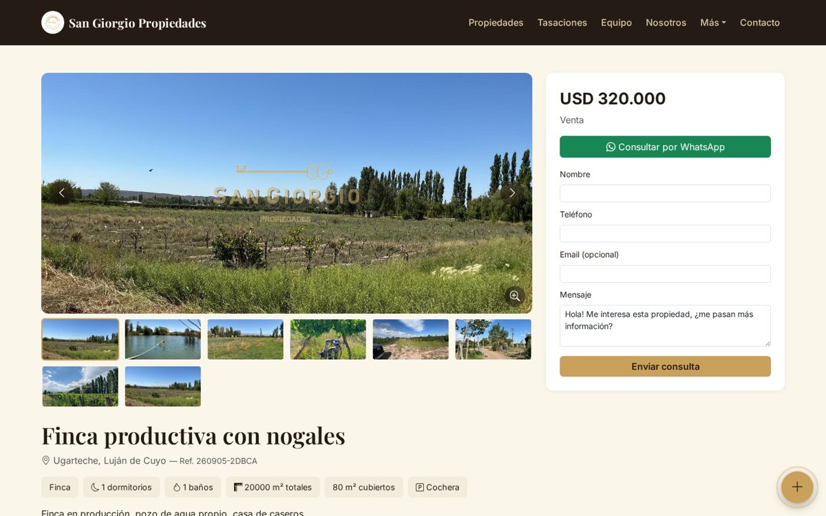 Ficha de una propiedad con galería de fotos y formulario de consulta